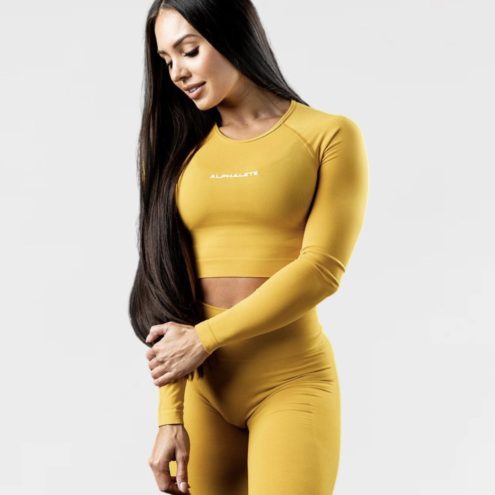Alphalete Amplify Long Sleeve Crop Top - Golden Hour - M